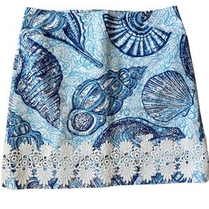 Lilly Pulitzer Orginal White Label Skirt Sz 4 Stuffed Shells Blue Cotton Preppy